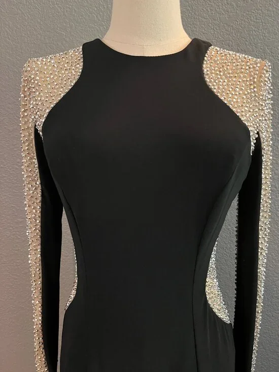 XSCAPES GEORGIA BLACK & NUDE MESH BEADED ILLUSION MAXI DRESS FORMAL GOWN NWOT 4 - Picture 2 of 16